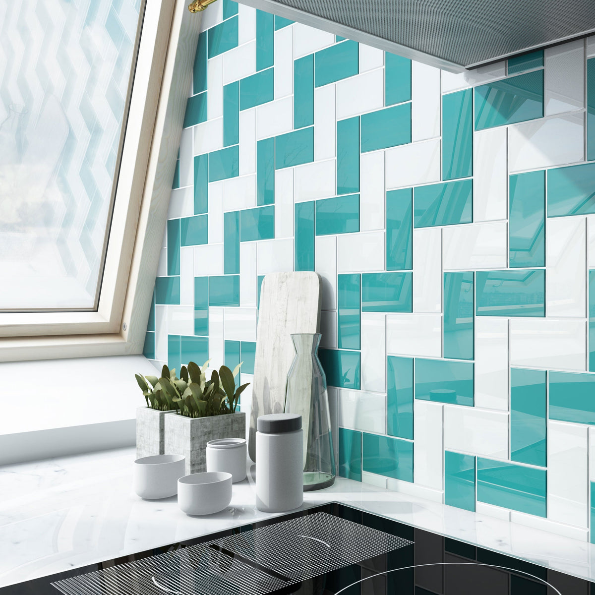 Giorbello (Sample) 3x6 Glass Subway Tiles Teal 3-in x 6-in Glossy Glass Brick Subway Wall Tile