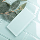 Giorbello (Sample) 3x6 Glass Subway Tiles Baby Blue 3-in x 6-in Glossy Glass Brick Subway Wall Tile