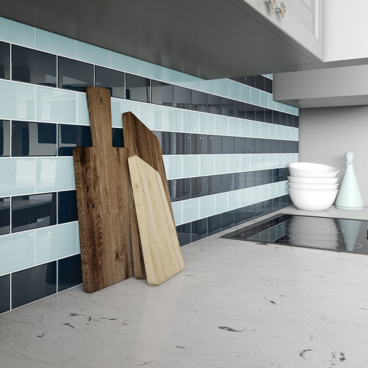 Giorbello (Sample) 3x6 Glass Subway Tiles Baby Blue 3-in x 6-in Glossy Glass Brick Subway Wall Tile