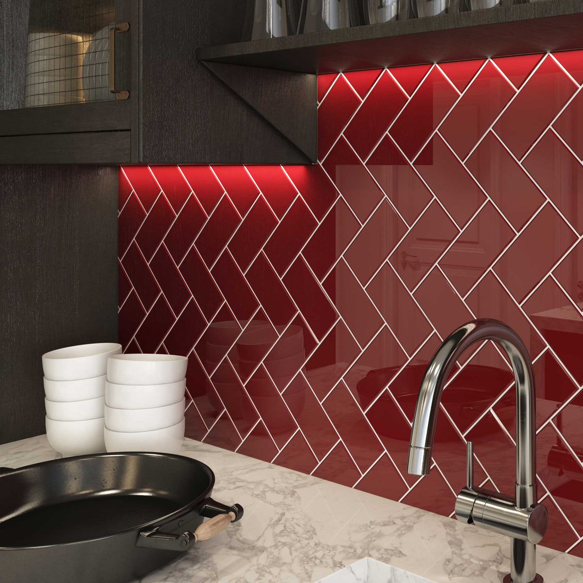 Giorbello (Sample) 3x6 Glass Subway Tiles Ruby Red 3-in x 6-in Glossy Glass Brick Subway Wall Tile