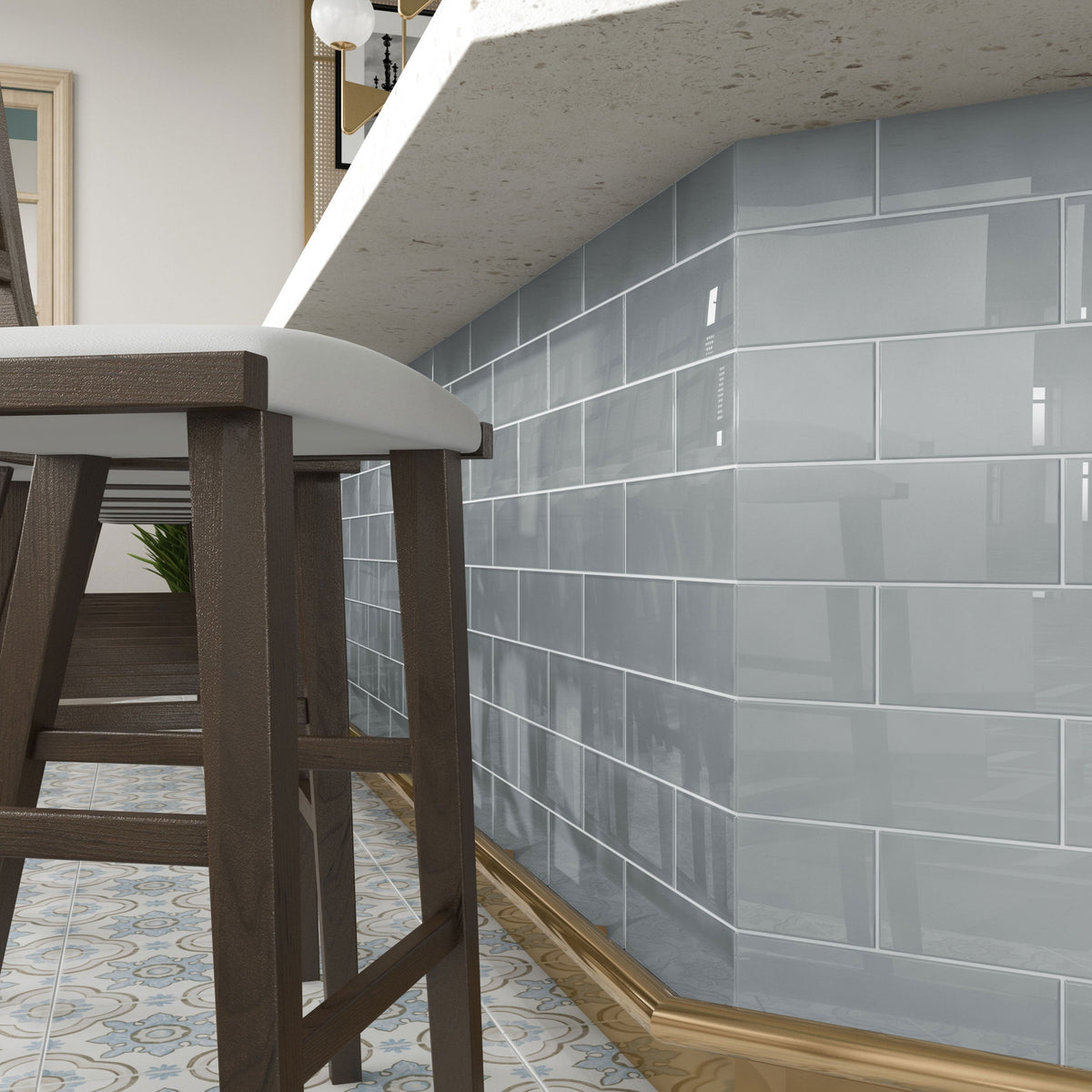 Giorbello (Sample) 4x12 glass subway tiles True Gray 4-in x 12-in Glossy Glass Brick Subway Wall Tile