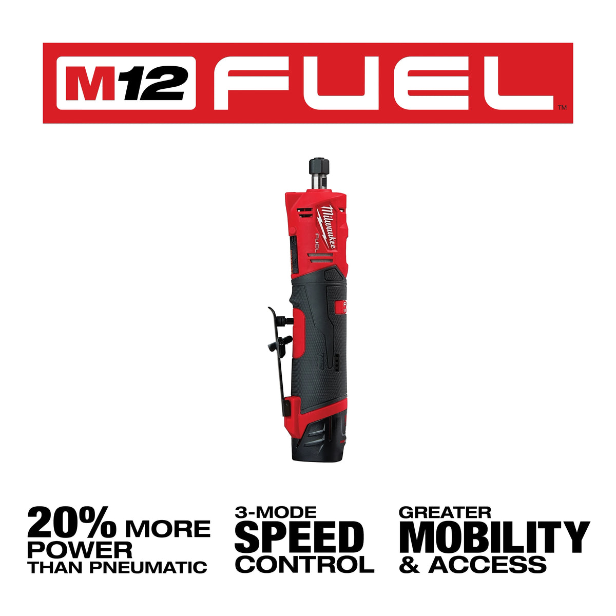 Milwaukee M12 FUEL 12V Lithium-Ion Brushless Cordless 1/4 in. Straight Die Grinder Kit with (2) 2.0Ah Batteries and (1) 5.0Ah Battery