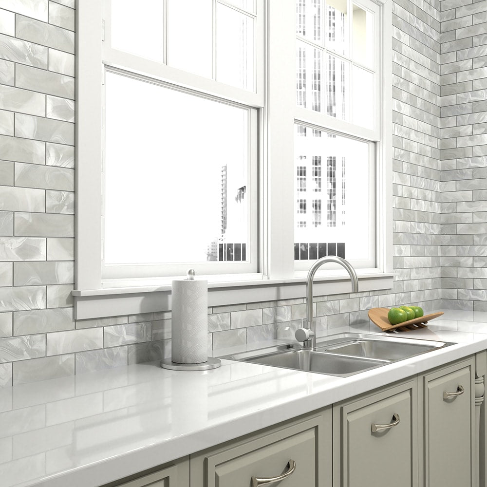 Elida Ceramica White 12-in x 12-in Glossy Glass Brick Mosaic Wall Tile, 1.06-sq ft