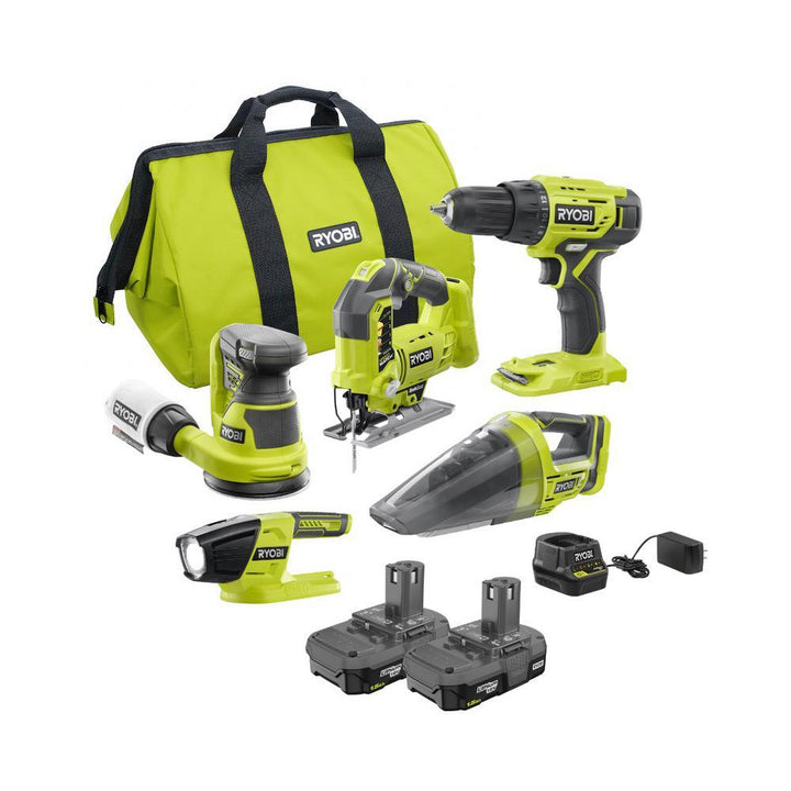 ONE+ 18V Brushless Cordless 5-Tool Combo Kit with two 1.5 Ah Batteries, 18V Charger, and Bag - Super Arbor