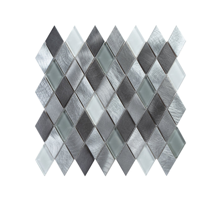 WS Tiles Twilight Series White and Gray 12-in x 12-in Polished Metal Diamond Mosaic Wall Tile product image