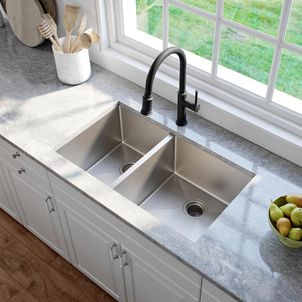 Standart PRO 33in. 16 Gauge Undermount 60/40 Double Bowl Stainless Steel Kitchen Sink - Super Arbor