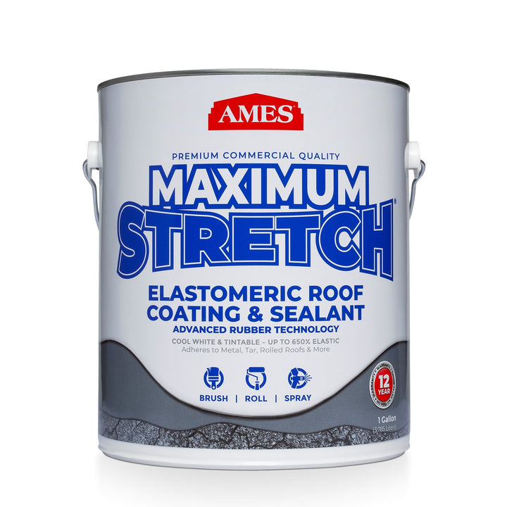 AMES Maximum-Stretch 1-Gallon White Elastomeric Reflective Roof Coating & Sealant – 1-Year Limited Warranty