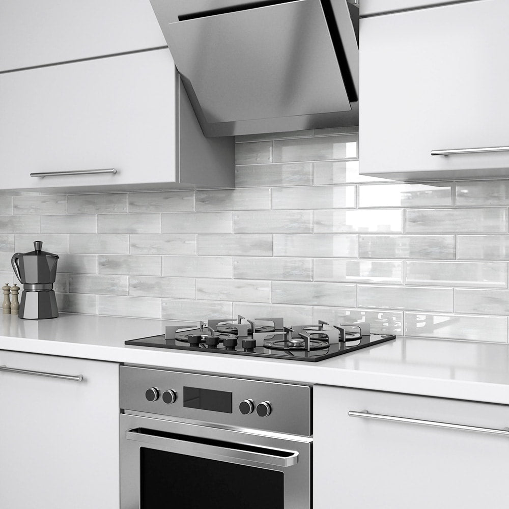Elida Ceramica White 3-in x 12-in Glossy Glass Subway Wall Tile