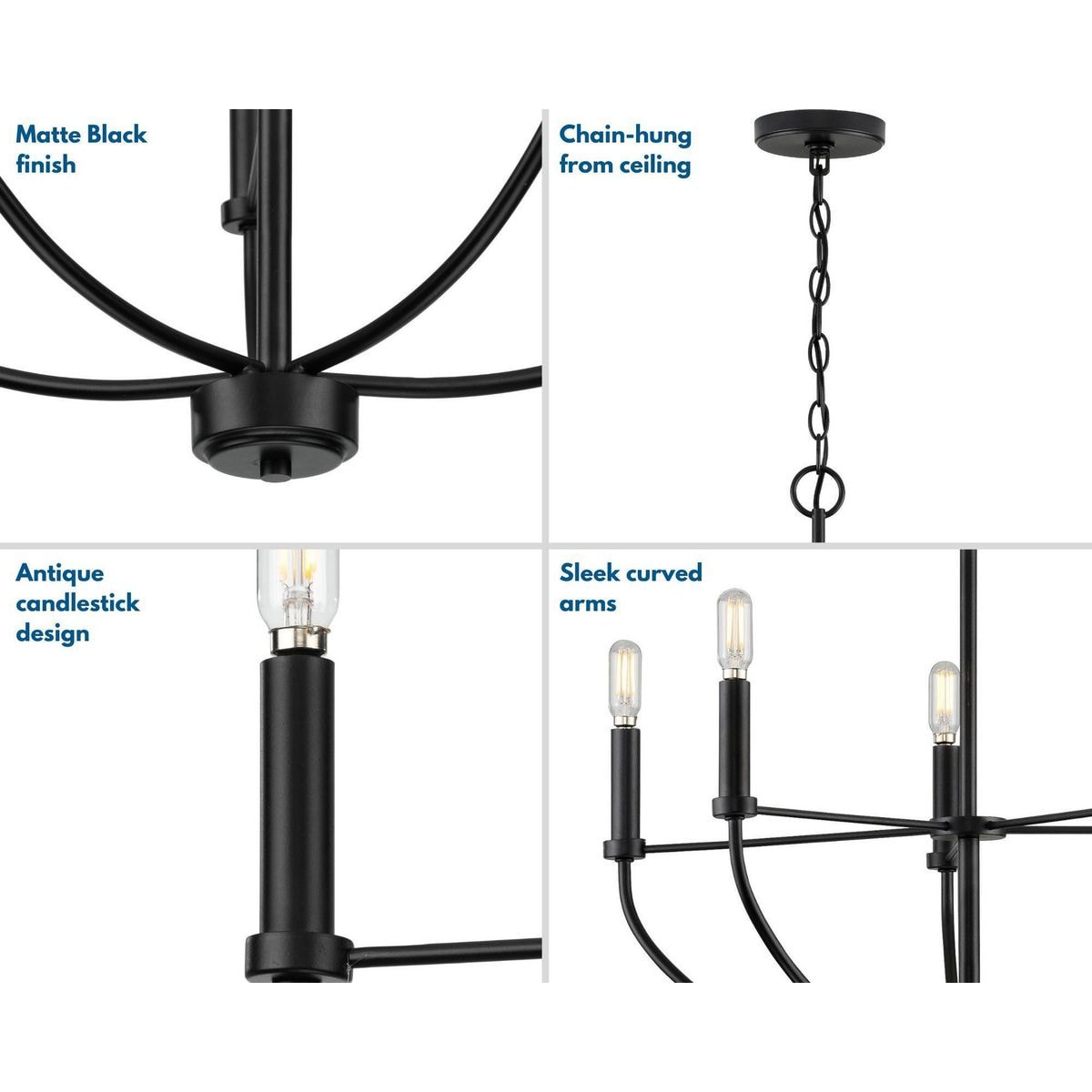 Progress Lighting Leyden 5-Light Matte Black Transitional Chandelier