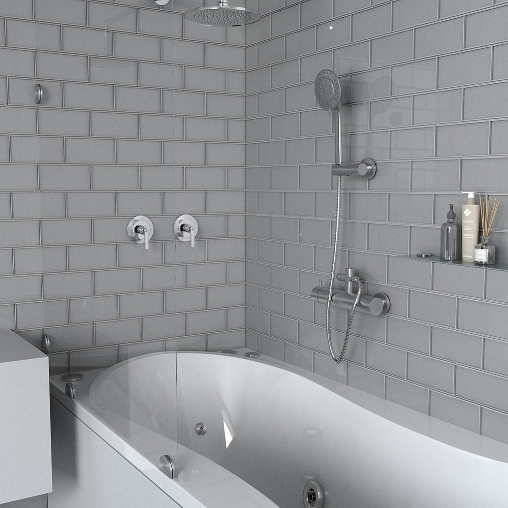 Elida Ceramica Grey Glass 4-in x 8-in Glossy Subway Wall Tile