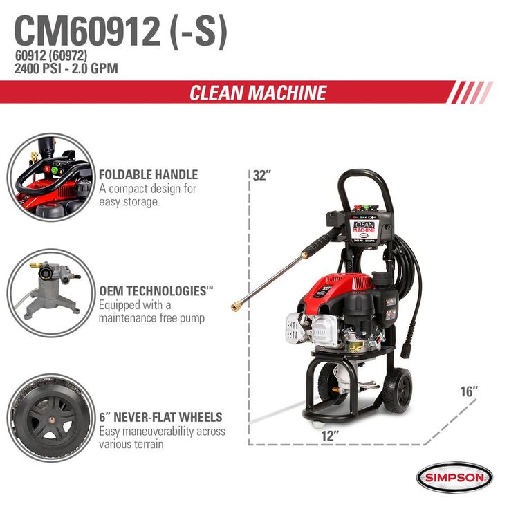Simpson Clean Machine by SIMPSON CM60972 2400 PSI at 2.0 GPM SIMPSON 149cc Cold Water Pressure Washer
