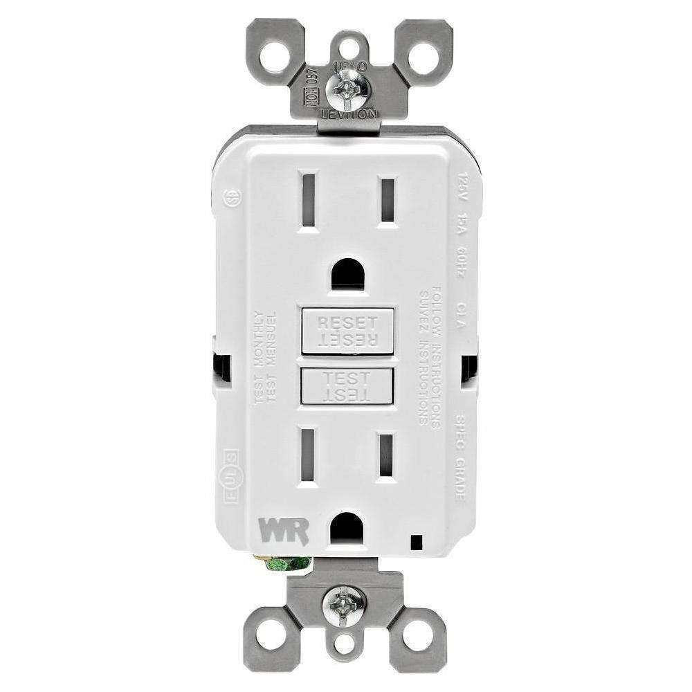 15 Amp 125-Volt Duplex Self-Test Tamper Resistant/Weather Resistant GFCI Outlet, White - Super Arbor