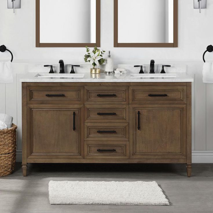 Aiken 60 in. W x 22 in. D Bath Vanity in Almond Latte with Cultured Marble Vanity Top in White with white Basins