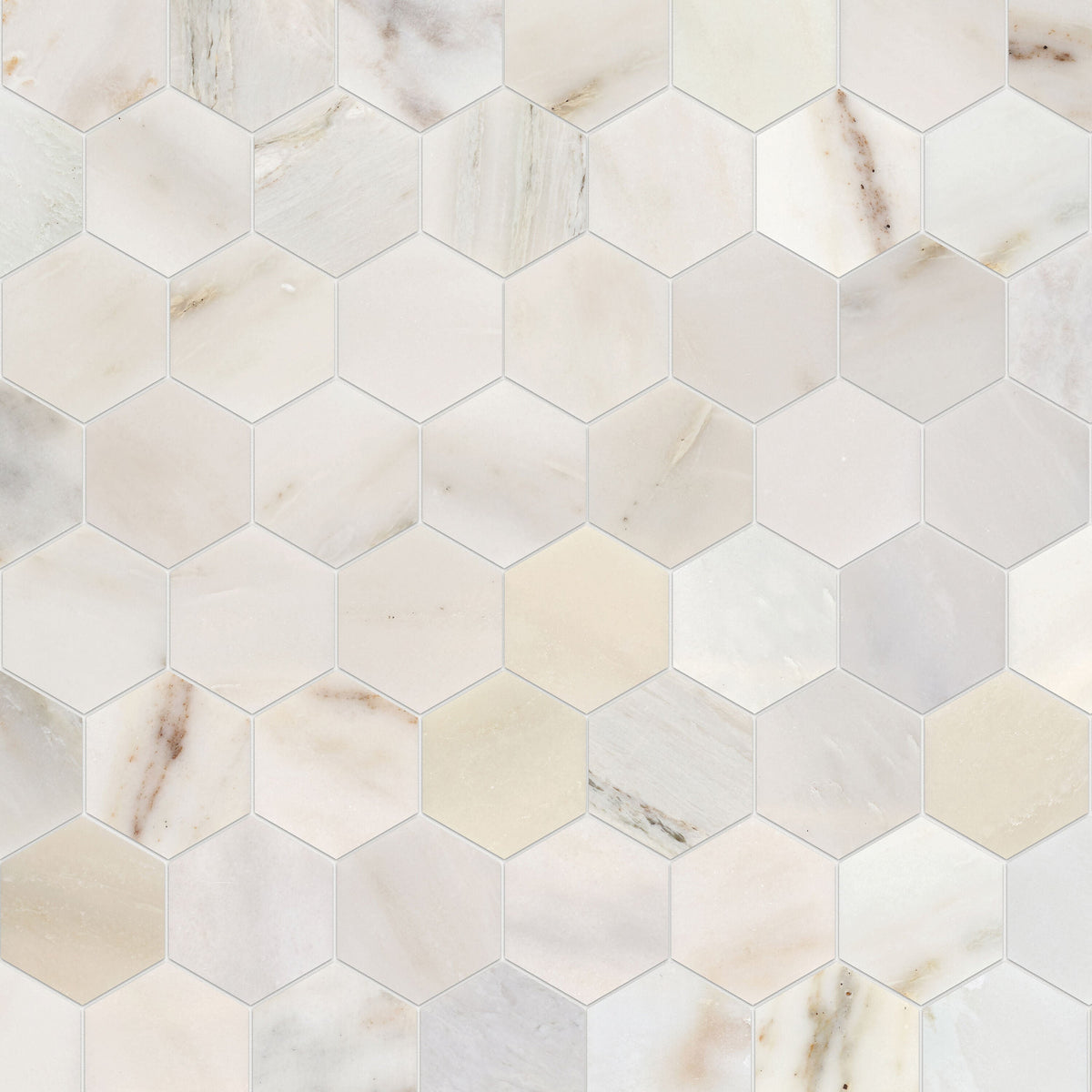 Satori Bianco Perla 12-in x 12-in Polished Natural Stone Look Hexagon Mosaic Floor and Wall Tile (0.96-sq. ft/ Piece)