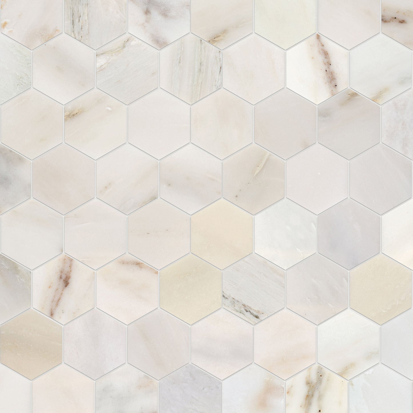 Satori Bianco Perla 12-in x 12-in Polished Natural Stone Look Hexagon Mosaic Floor and Wall Tile (0.96-sq. ft/ Piece)