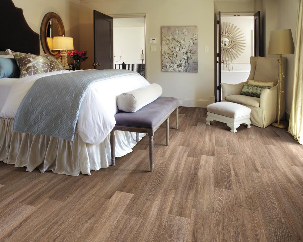 Shaw Perennial Basin Brown 5-mil x 6-in W x 48-in L Waterproof Glue Down Luxury Vinyl Plank Flooring (53.93-sq ft/ Carton)