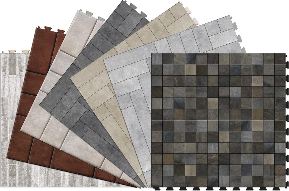 Perfection Floor Tile Sample – Master Mosaic Collection Castle Stone/Satin Wood-Look Interlocking Vinyl Tile, 20 mil Wear Layer, 20 in x 20 in