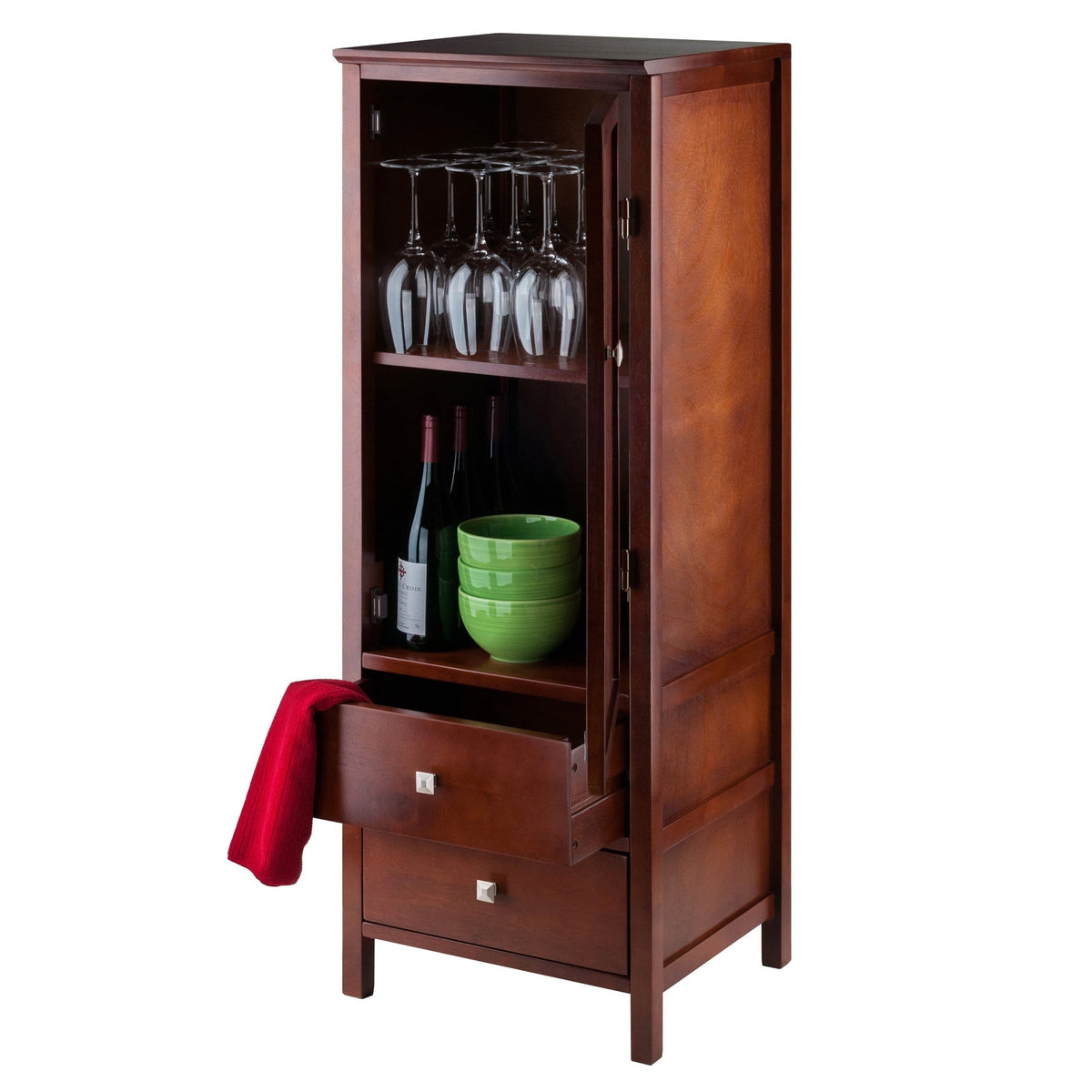 Winsome Wood Brooke Transitional Walnut Wood Curio Cabinet with 2 Drawers and 1 Door