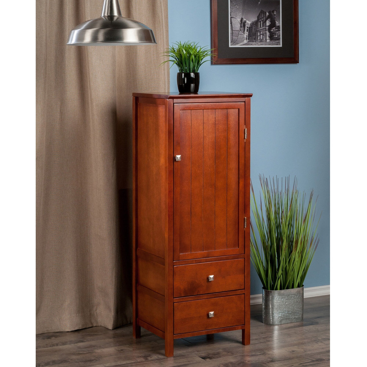 Winsome Wood Brooke Transitional Walnut Wood Curio Cabinet with 2 Drawers and 1 Door