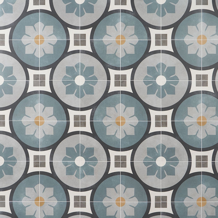 Artmore Tile Agave Bloom Blue 9-in x 9-in Matte Porcelain Encaustic Floor and Wall Tile product image