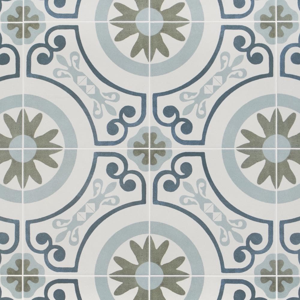 Artmore Tile Agave White Garden 9-in x 9-in Matte Porcelain Encaustic Floor and Wall Tile product image