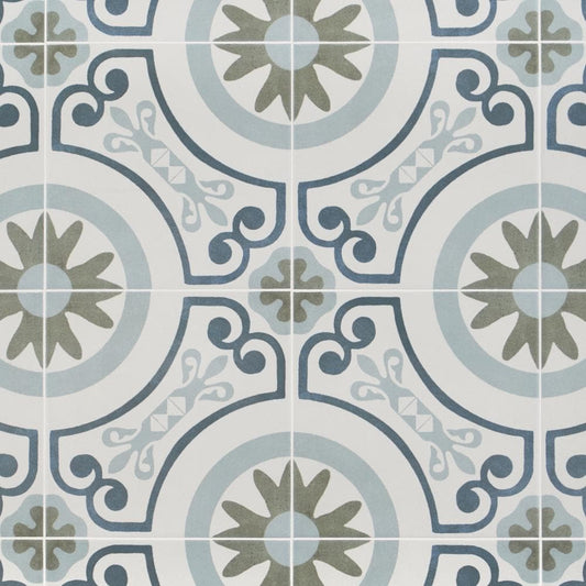 Artmore Tile Agave White Garden 9-in x 9-in Matte Porcelain Encaustic Floor and Wall Tile product image