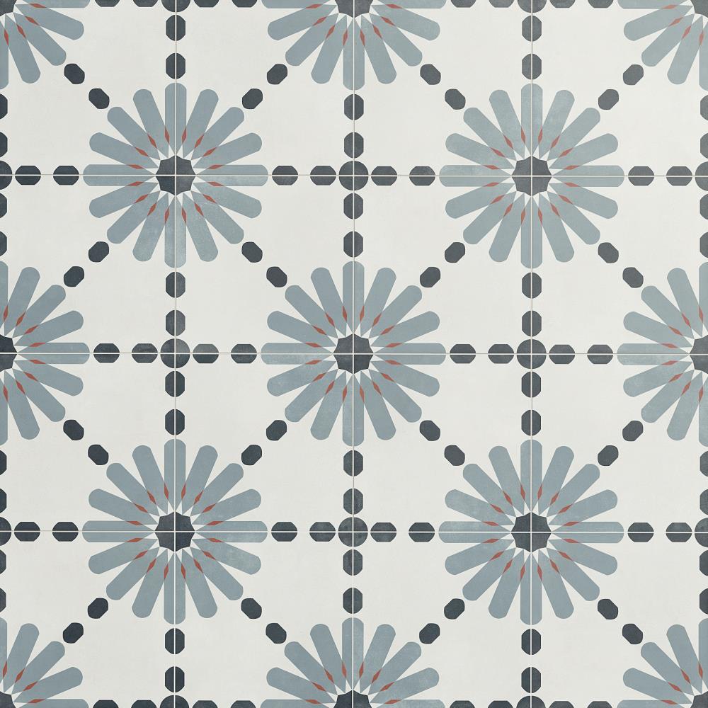 Artmore Tile Agave Daisy Blue 9-in x 9-in Matte Porcelain Encaustic Floor and Wall Tile product image