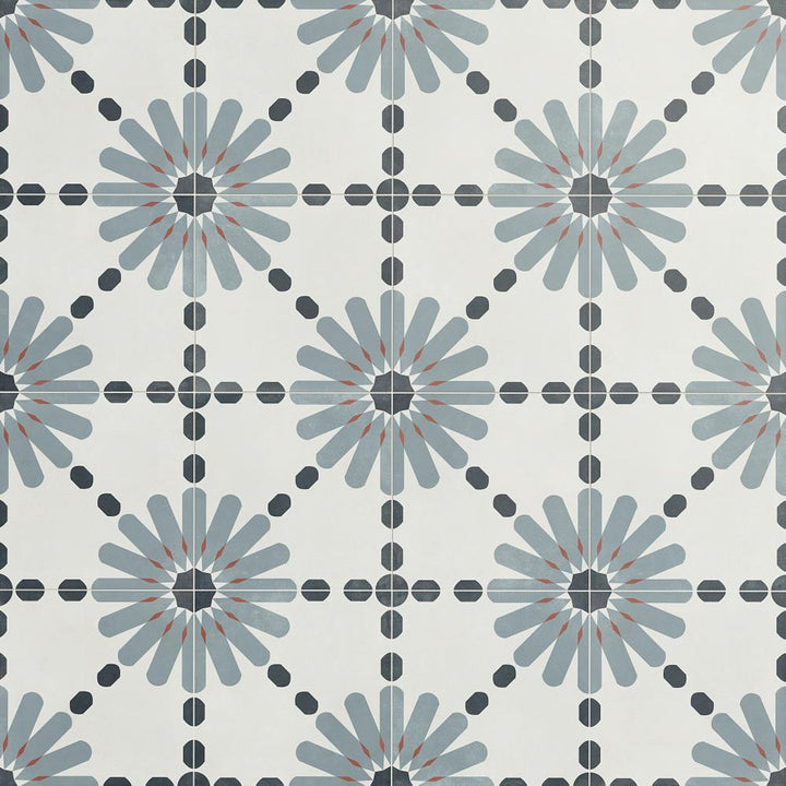 Artmore Tile Agave Daisy Blue 9-in x 9-in Matte Porcelain Encaustic Floor and Wall Tile product image