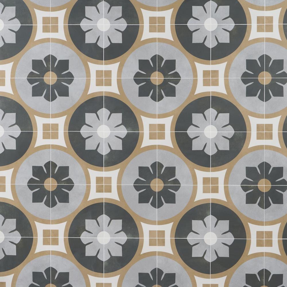 Artmore Tile Agave Bloom Green 9-in x 9-in Matte Porcelain Encaustic Floor and Wall Tile product image