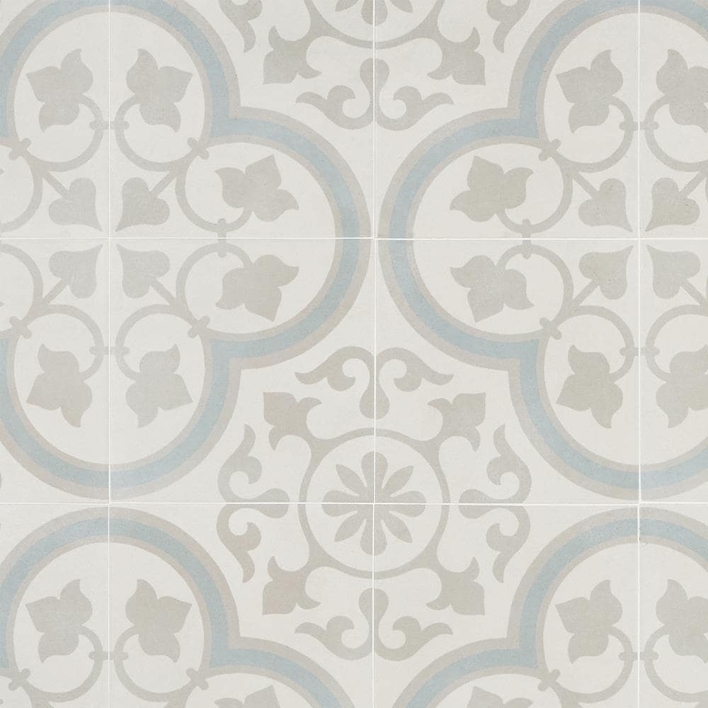 Artmore Tile Agave Silver Ornate 9-in x 9-in Matte Porcelain Encaustic Floor and Wall Tile product image