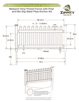 Zippity Outdoor Products Newport 3-ft H x 6-ft W White Privacy Vinyl Picket Fence Panel (Unassembled)
