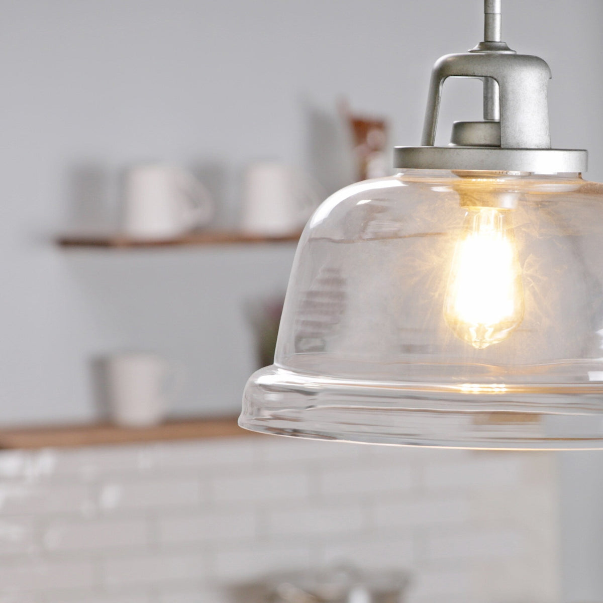 Progress Lighting Embellish Galvanized Coastal Clear Glass Bell Pendant Light, 14-in Width