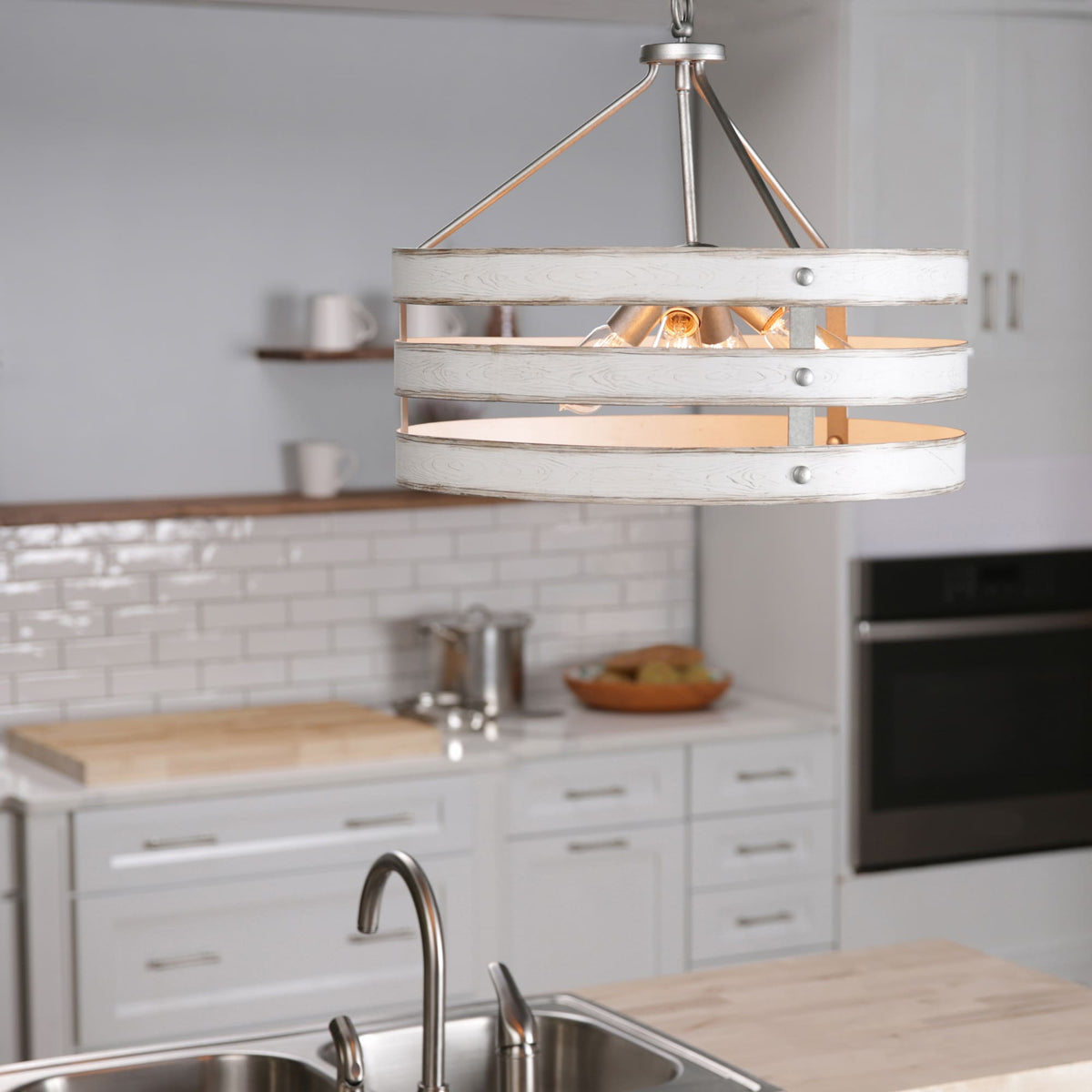 Progress Lighting Gulliver 4-Light Galvanized Farmhouse Drum Medium Hanging Pendant Light