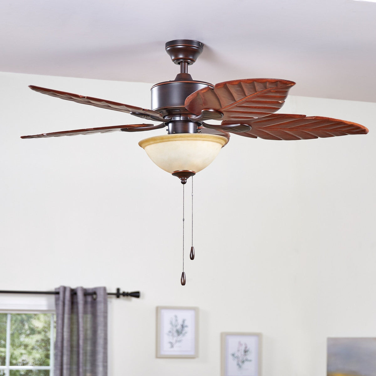 Harbor Breeze St Kitts 52-in Oil Rubbed Bronze LED Indoor/Outdoor Ceiling Fan with Light, 5 Hand-Carved Blades