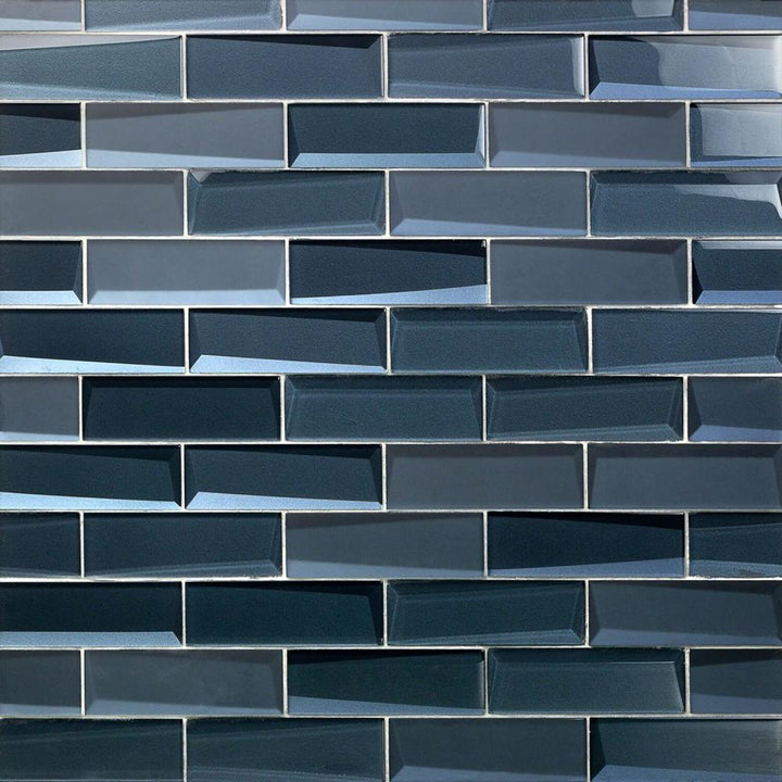 Artmore Tile Heckler Midnight 12-in x 12-in Polished Glass Brick look Mosaic Wall Tile product image