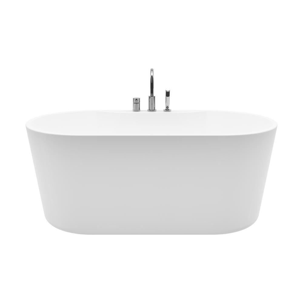 Coral 56 in. Acrylic Freestanding Flatbottom Non-Whirlpool Bathtub in White All-in-One Kit - Super Arbor