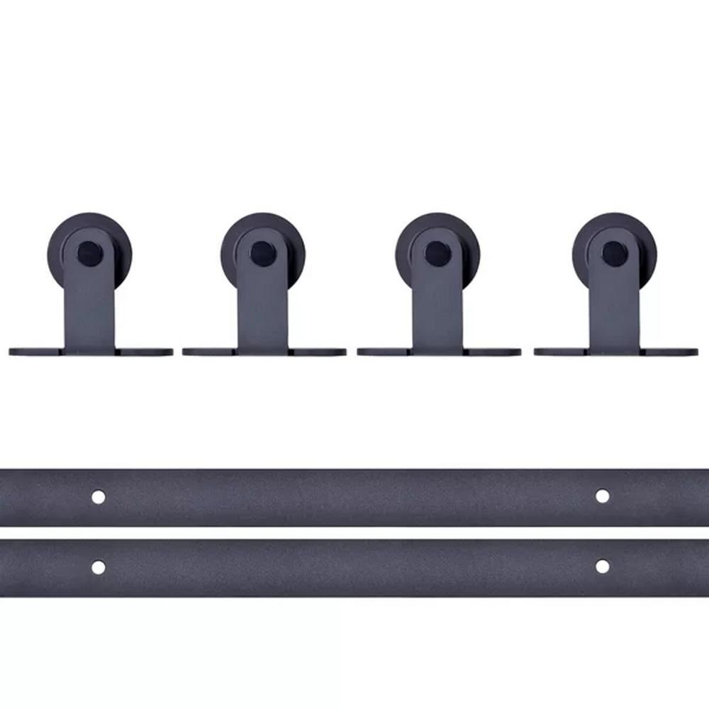 Top Mount 144 in. Matte Black Double Track Barn Door Hardware Kit - Super Arbor