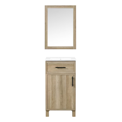 Style Selections Dolton 18-in Nature Oak Single Sink Bathroom Vanity with White Engineered Marble Top (Mirror Included)