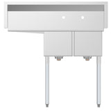 Freestanding Stainless Steel 43 in. 2-Hole Double Bowl Commercial Kitchen Sink