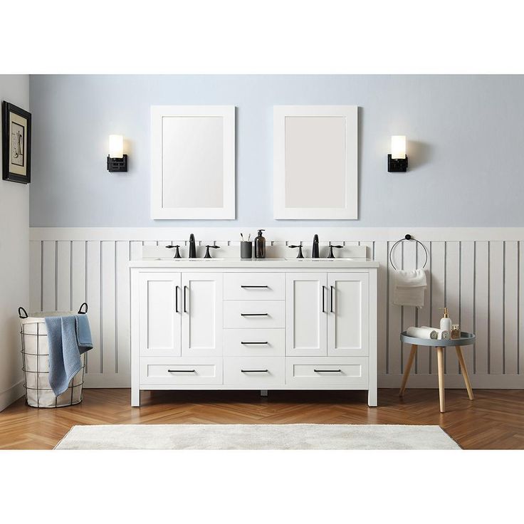 Montcastle 60 in. W x 22 in. D Vanity in White with Cultured Marble Vanity Top in White with White Basins