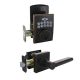 Square Aged Bronze Electronic Keypad Single Cylinder Deadbolt with Tonbridge Hall and Closet Door Lever Combo Pack