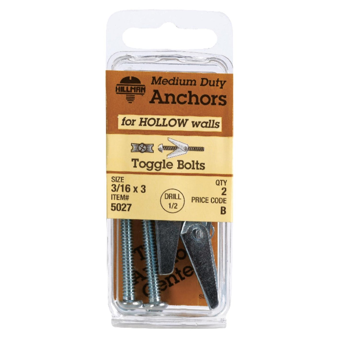Hillman 3/16 in. Diameter x 3 in. Length Round Steel Toggle Bolts, Zinc-Plated, 2-Pack