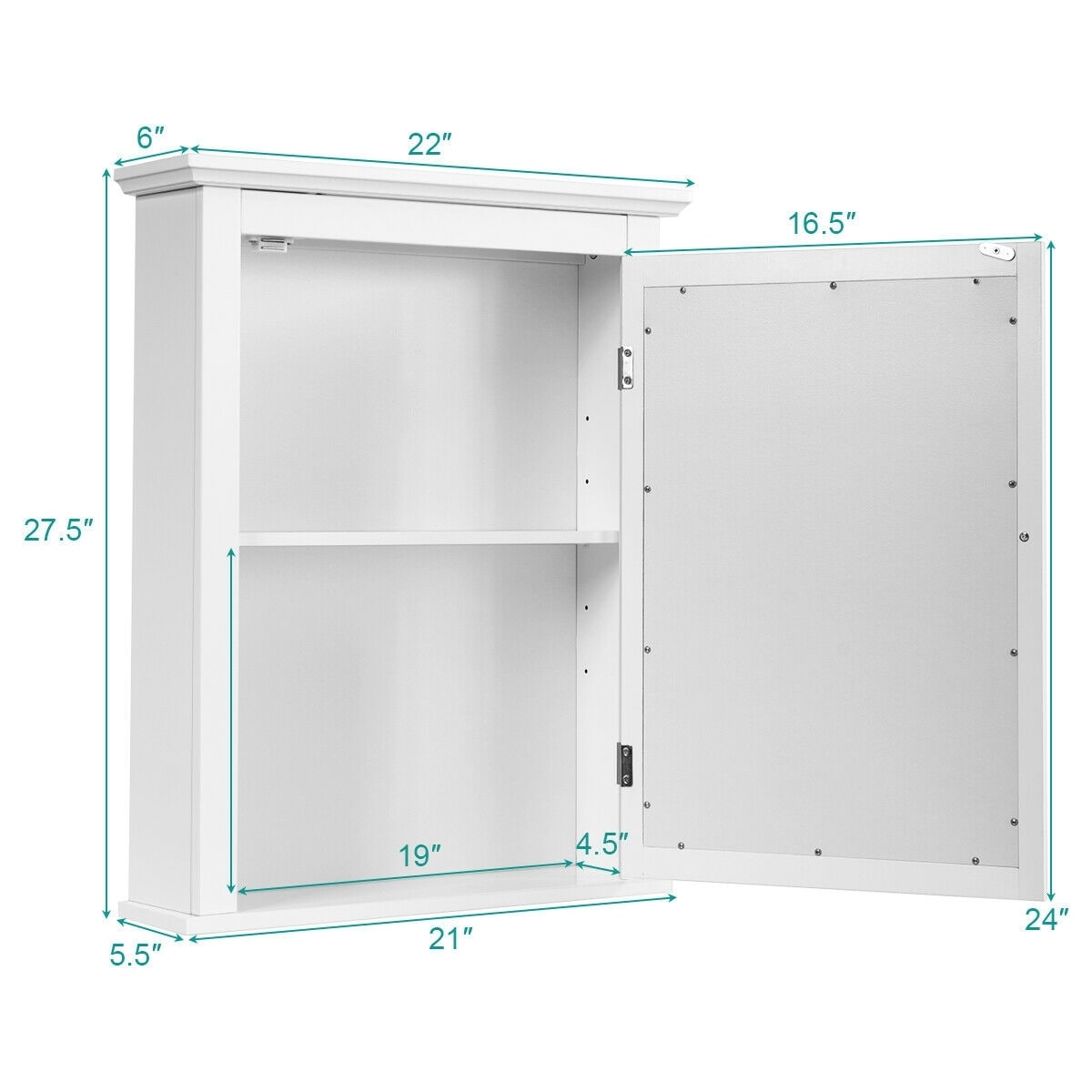 WELLFOR CY 22-in x 27.5-in Surface Mount White Mirrored Medicine Cabinet