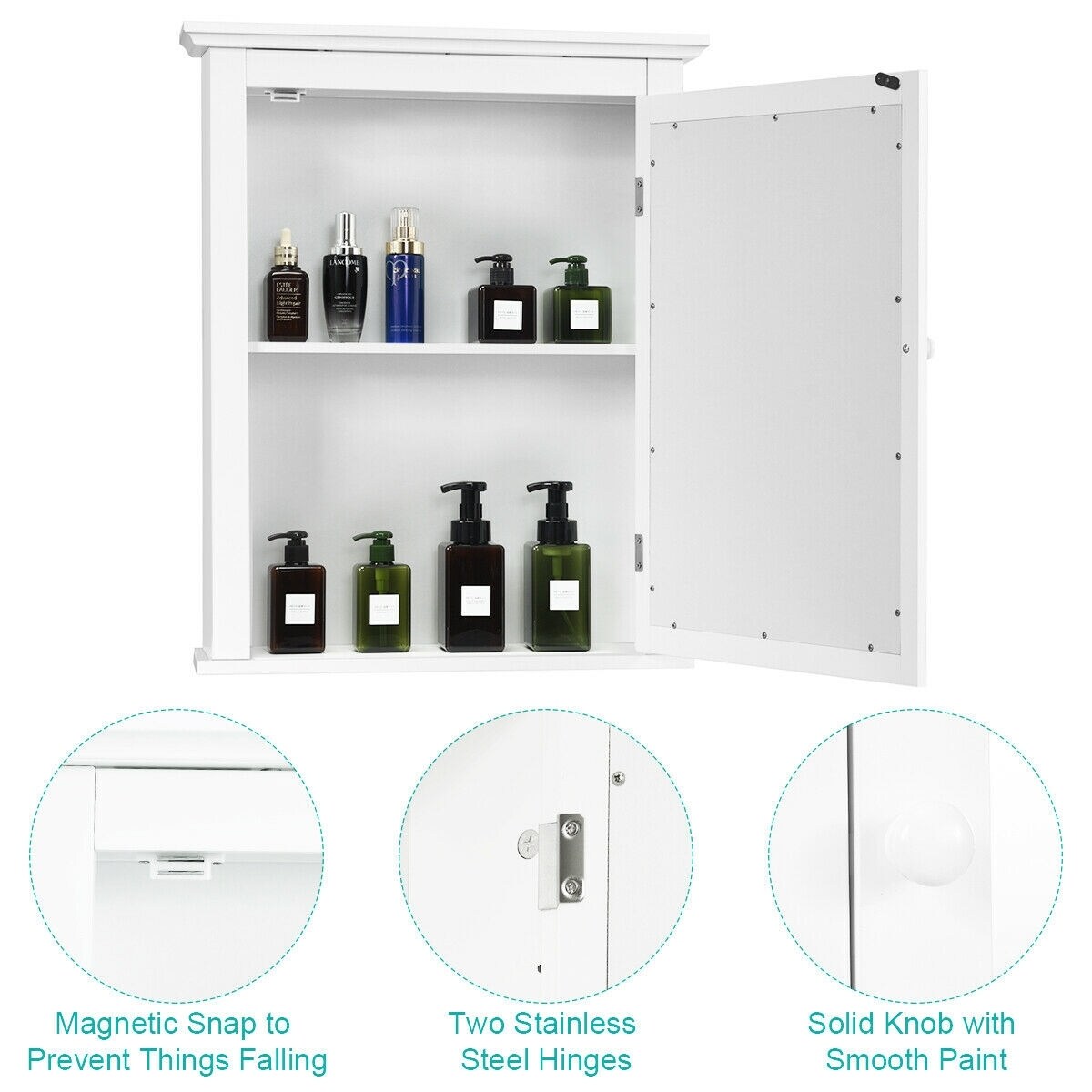 WELLFOR CY 22-in x 27.5-in Surface Mount White Mirrored Medicine Cabinet
