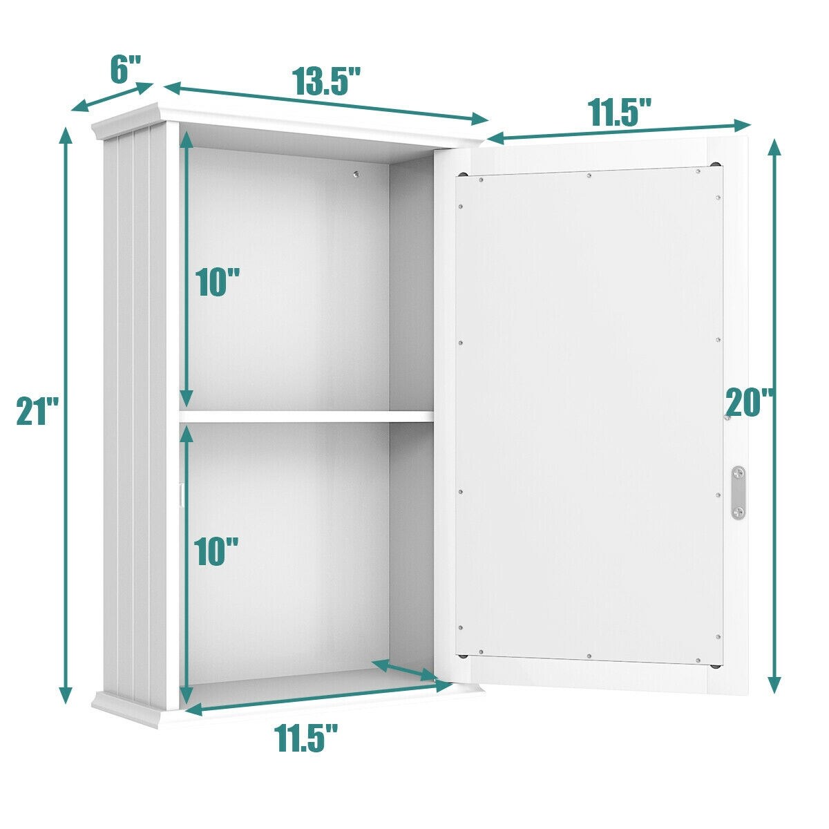 WELLFOR CY 13.5-in x 21-in Surface Mount White Mirrored Medicine Cabinet