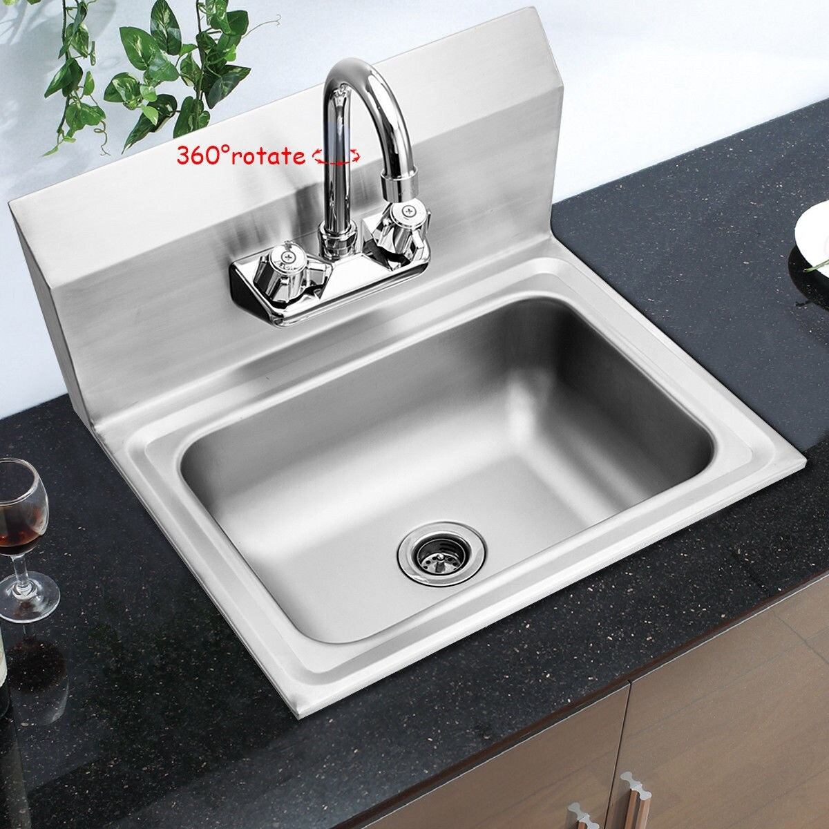 WELLFOR Stainless Steel Wall Mount Utility Tub with Drain & Faucet