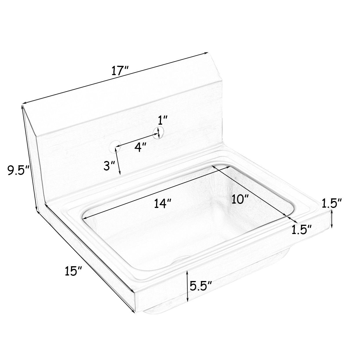 WELLFOR Stainless Steel Wall Mount Utility Tub with Faucet - 15x17 inch