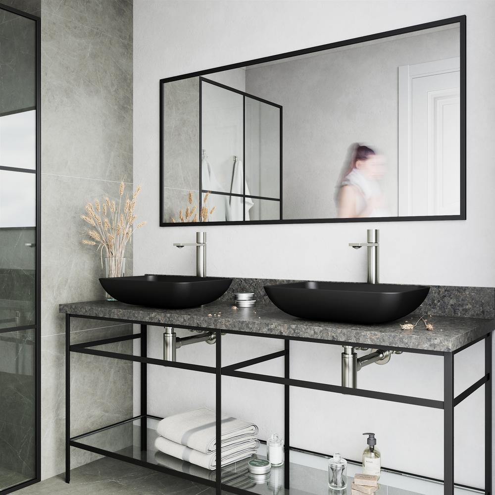 MatteShell Rectangular Vessel Bathroom Sink in Black & Gotham Faucet in Brushed Nickel - Super Arbor