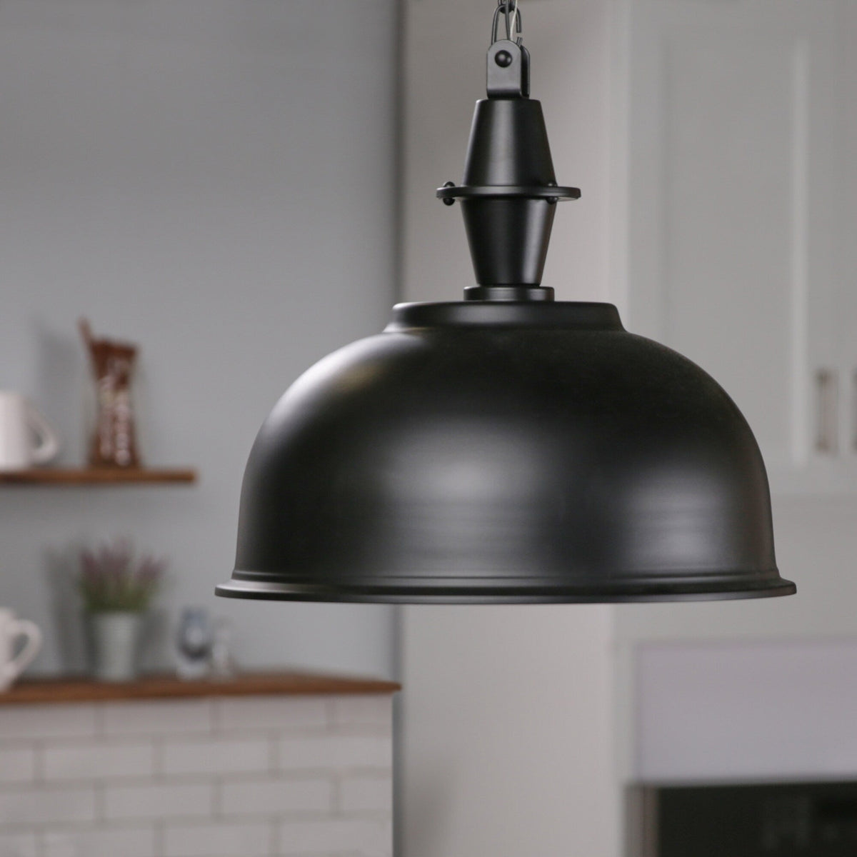 Progress Lighting Impress Black Industrial Dome Pendant Light, 16-in W x 15.125-in H