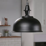 Progress Lighting Impress Black Industrial Dome Pendant Light, 16-in W x 15.125-in H